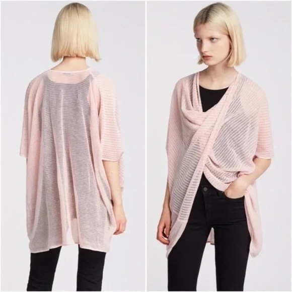 All Saints Itat Twist Tee Small Candy Pink open knit flowy  sheer oversized - Picture 2 of 11
